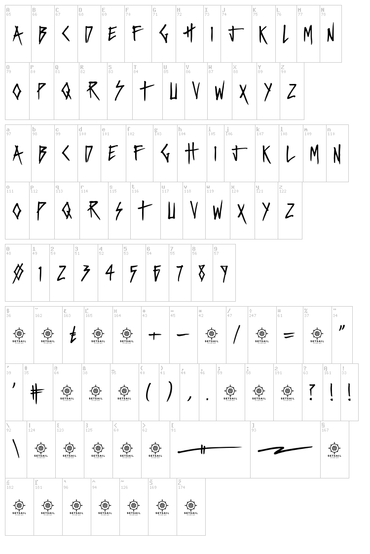 Violent Desire font map